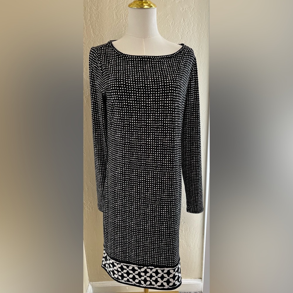MICHAEL Michael Kors Black and White Sheath Dress Long Sleeve